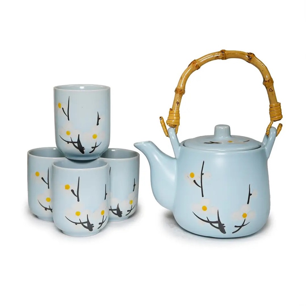 5pc Tea Set – Plum Blossoms Light Blue (20oz)
